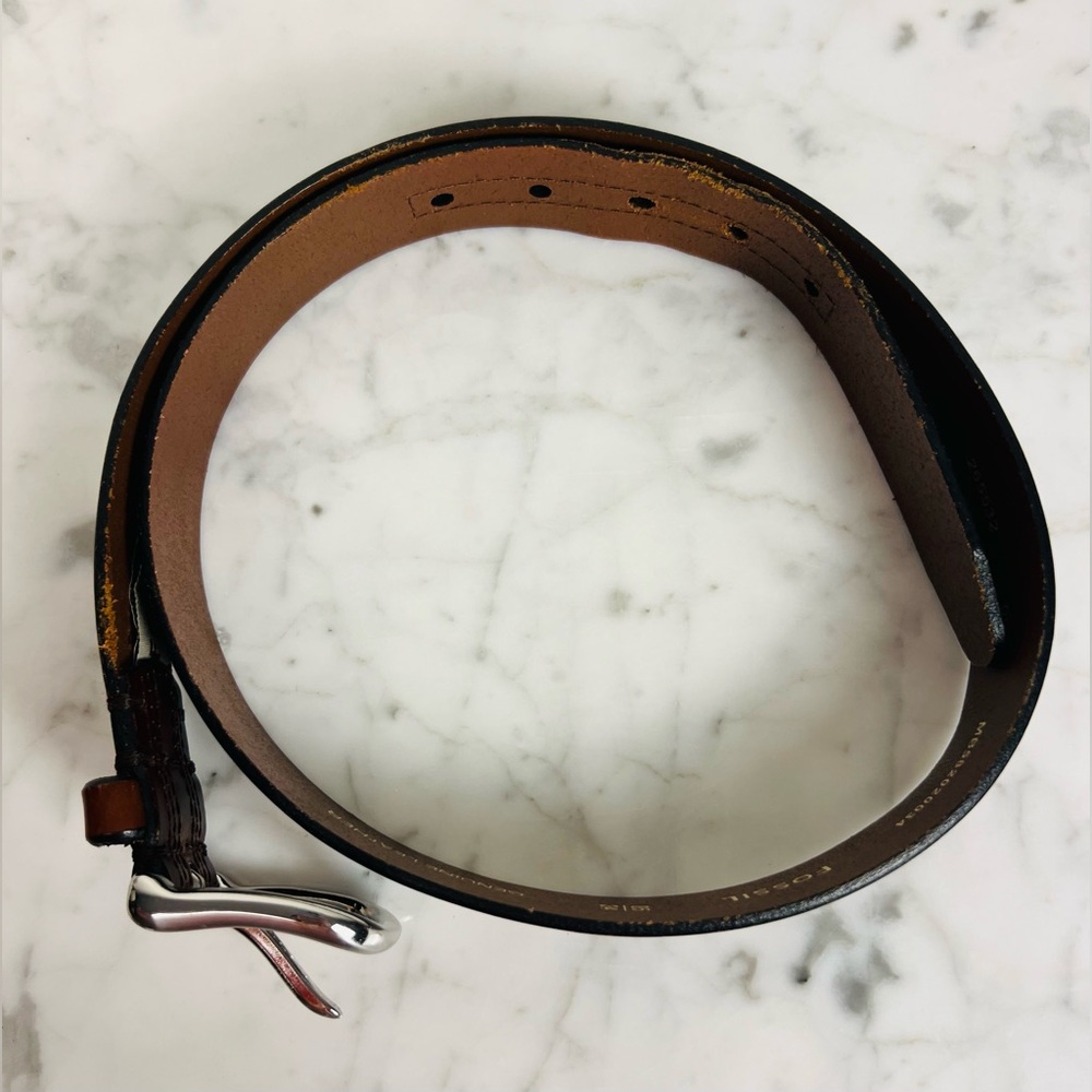 Fossil Genuine Leather Brown Belt | Size 85/34 | Silver Roller Buckle - Picture 4 of 13